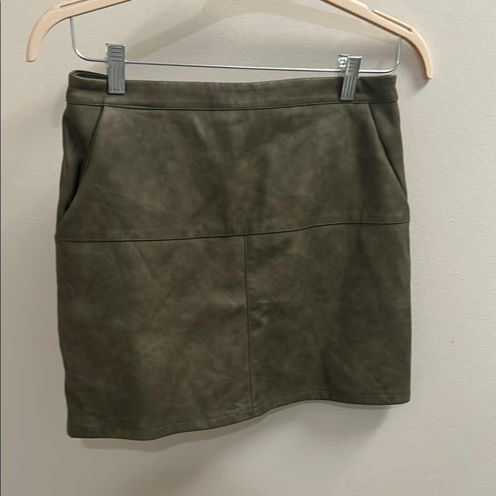Olive Green Faux Leather Mini Skirt